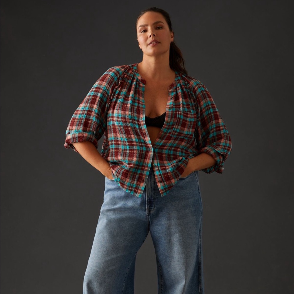 Pilcro Red and Blue Plaid Blouse